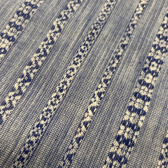 LOFT Blue and White Cotton Striped Tweed Wrap Skirt fringe hem Size 14 - Picture 6 of 11